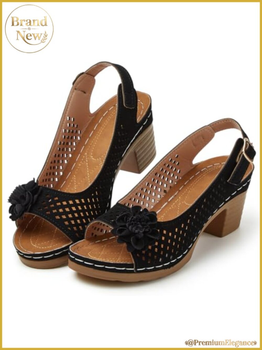 Women's Platform Heels Block Chunky Sandals Open Toe Ankle Strap PU Leather